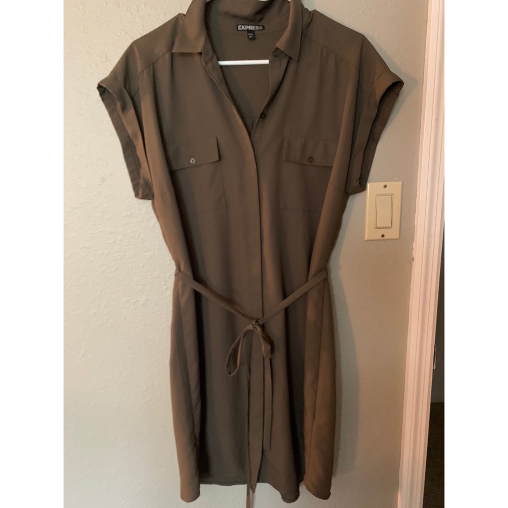Army Green LOFT Button Down Dress